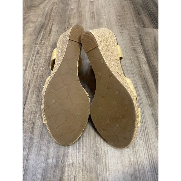 Jack Rogers Size 8.5 ABBEY Natural Raffia Gold Wedge Sandals - Picture 4 of 6